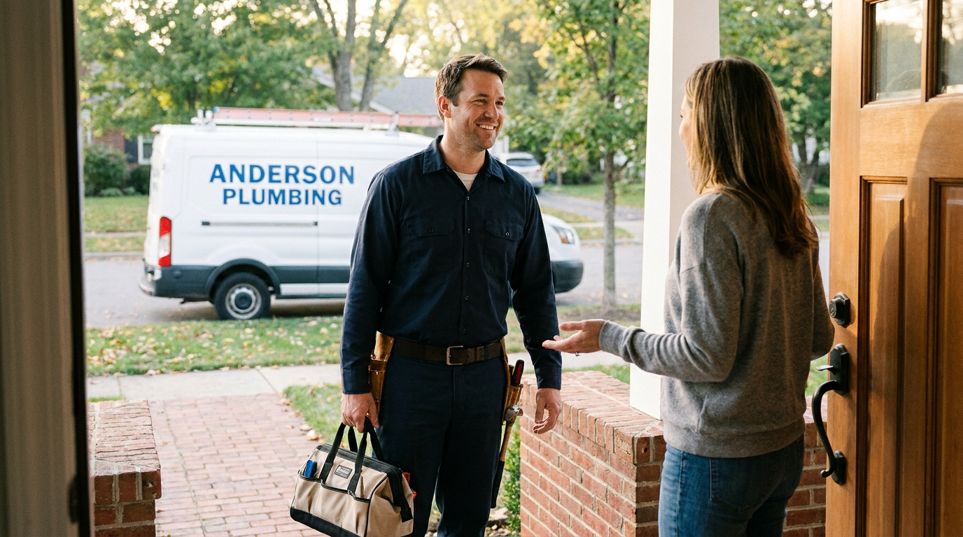 Tradesperson greeting a homeowner at the front door