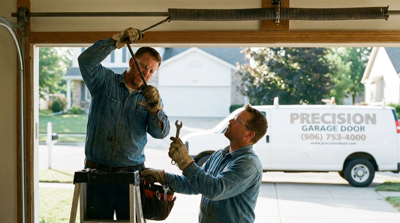Garage door technicians at work