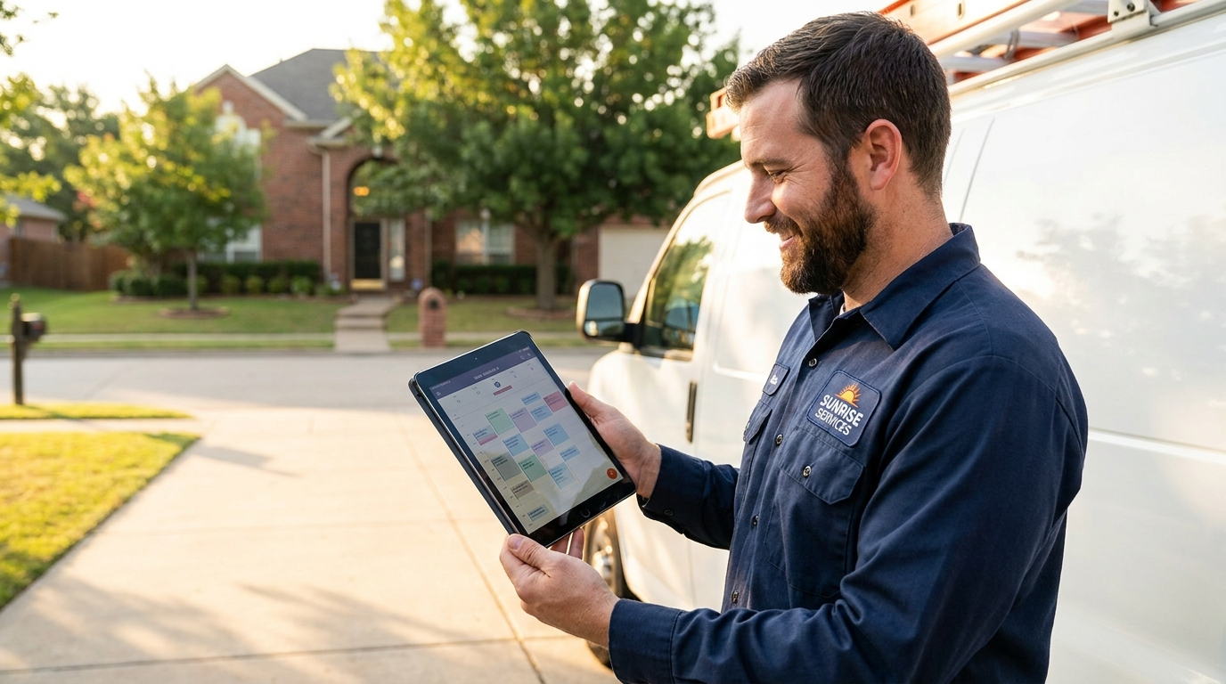 Tradesperson with a packed schedule on a tablet